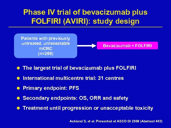 Phase IV trial of bevacizumab plus FOLFIRI (AVIRI): study design Patients with previously untreated,