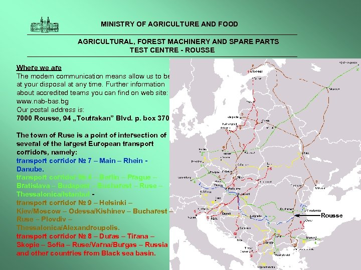  MINISTRY OF AGRICULTURE AND FOOD AGRICULTURAL, FOREST MACHINERY AND SPARE PARTS TEST CENTRE
