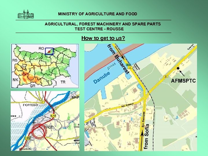  MINISTRY OF AGRICULTURE AND FOOD AGRICULTURAL, FOREST MACHINERY AND SPARE PARTS TEST CENTRE