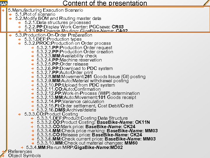 Content of the presentation 5. Manufacturing Execution Scenario 5. 1. Plot of scenario 5.