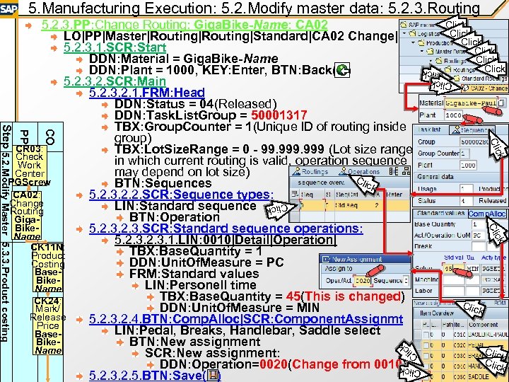 5. Manufacturing Execution: 5. 2. Modify master data: 5. 2. 3. Routing Click Click