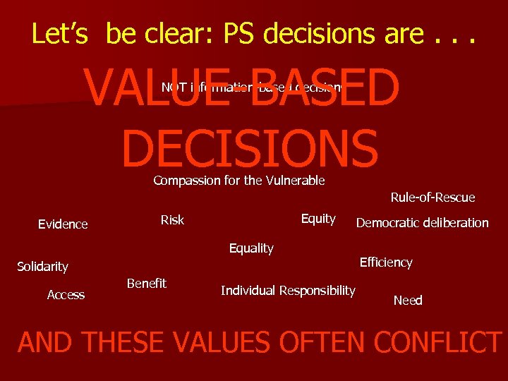 Let’s be clear: PS decisions are. . . VALUE-BASED DECISIONS NOT information-based decisions Compassion