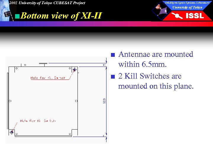 2001 University of Tokyo CUBESAT Project ■Bottom view of XI-II ■ Antennae are mounted