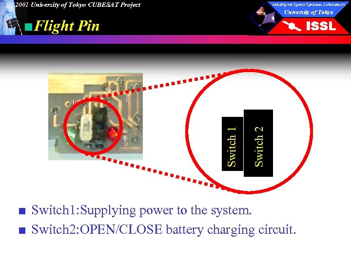 2001 University of Tokyo CUBESAT Project Switch 2 Switch 1 ■Flight Pin ■ Switch
