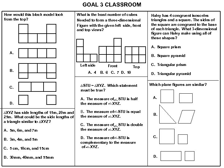 GOAL 3 CLASSROOM How would this block model look from the top? What is