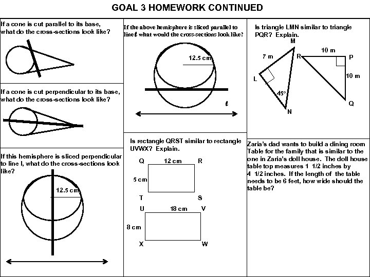 GOAL 3 HOMEWORK CONTINUED If a cone is cut parallel to its base, what