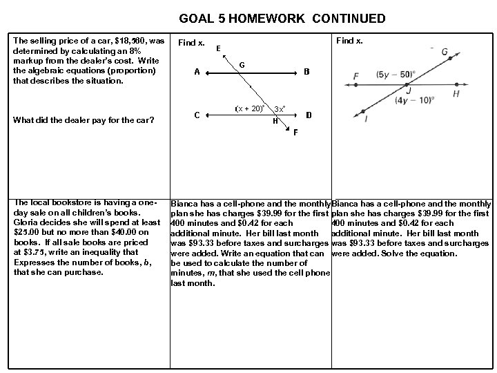 GOAL 5 HOMEWORK CONTINUED The selling price of a car, $18, 560, was determined