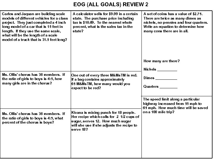 EOG (ALL GOALS) REVIEW 2 Carlos and Jaquan are building scale models of different