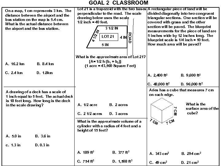 GOAL 2 CLASSROOM Lot 21 is a trapezoid with the two bases perpendicular to