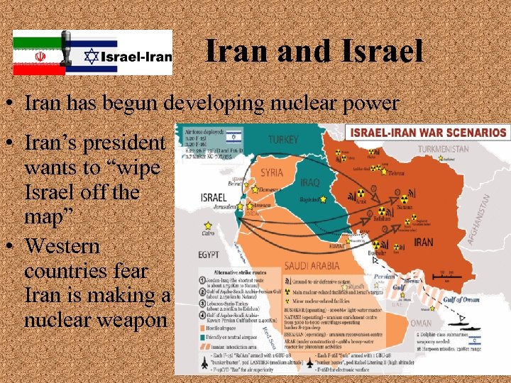 Iran and Israel • Iran has begun developing nuclear power • Iran’s president wants
