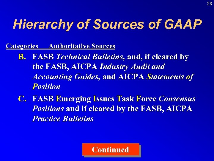 23 Hierarchy of Sources of GAAP Categories Authoritative Sources B. FASB Technical Bulletins, and,