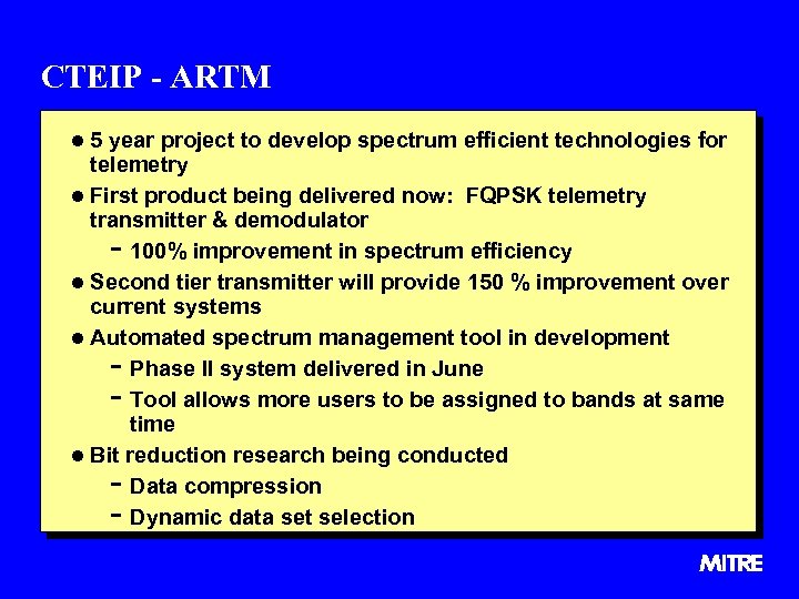 CTEIP - ARTM l 5 year project to develop spectrum efficient technologies for telemetry