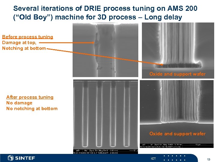 Several iterations of DRIE process tuning on AMS 200 (“Old Boy”) machine for 3
