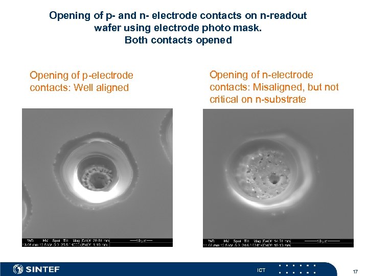 Opening of p- and n- electrode contacts on n-readout wafer using electrode photo mask.