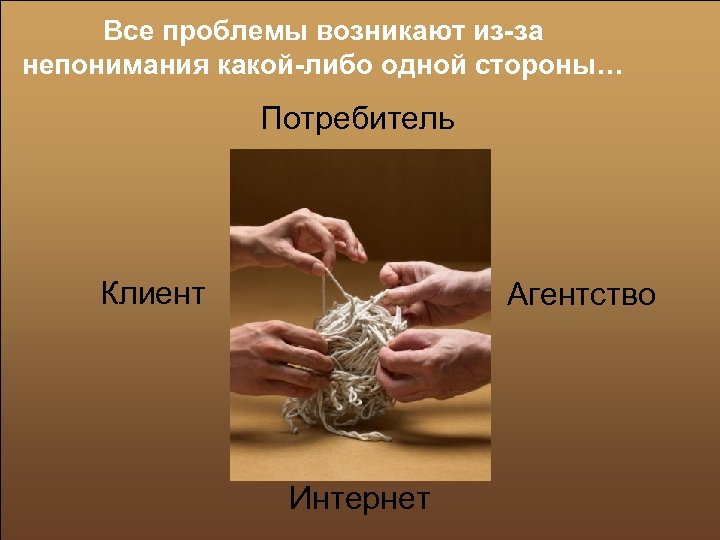 Все проблемы возникают из-за непонимания какой-либо одной стороны… Потребитель Клиент Агентство Интернет 