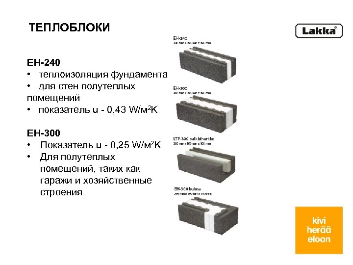 ТЕПЛОБЛОКИ EH-240 • теплоизоляция фундамента • для стен полутеплых помещений • показатель u -