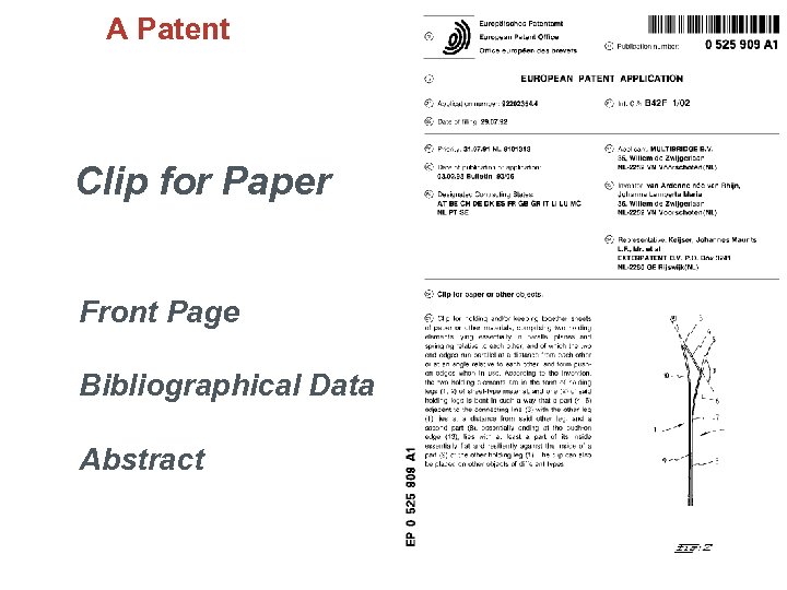 A Patent Clip for Paper Front Page Bibliographical Data Abstract 