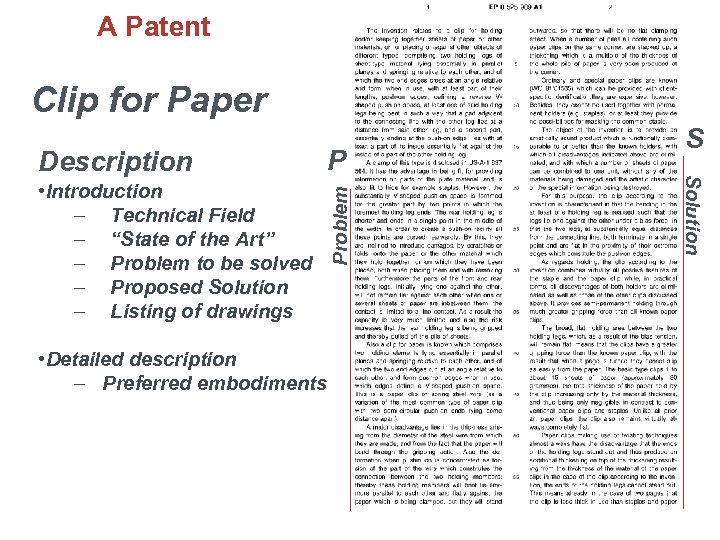 A Patent P • Introduction – Technical Field – “State of the Art” –