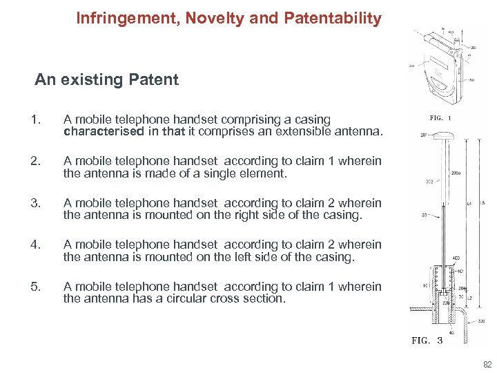 Infringement, Novelty and Patentability An existing Patent 1. A mobile telephone handset comprising a
