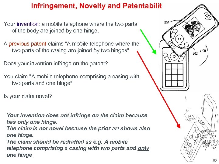Infringement, Novelty and Patentabilit Your invention: a mobile telephone where the two parts of