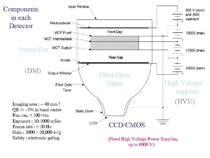 Components in each Detector Intensifier (DM) Imaging area : ~ 40 mm f QE