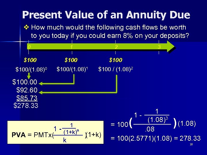 Present Value of an Annuity Due v How much would the following cash flows