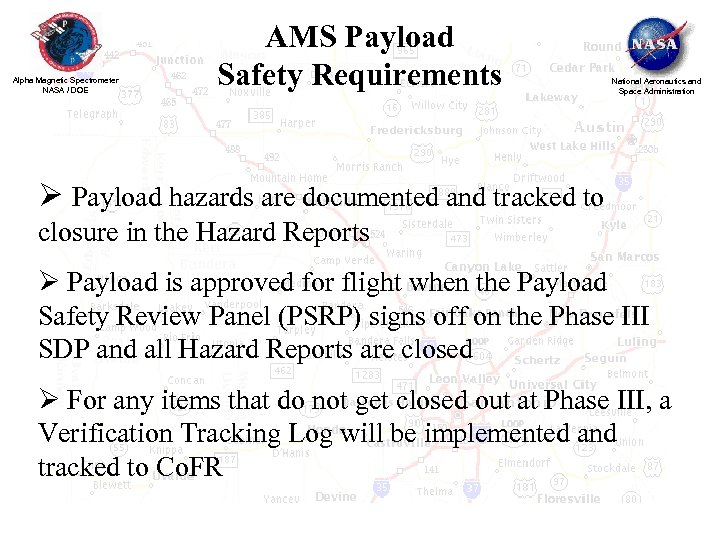 Alpha Magnetic Spectrometer NASA / DOE AMS Payload Safety Requirements National Aeronautics and Space