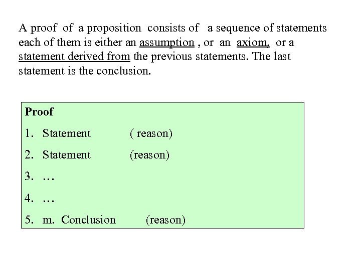 A proof of a proposition consists of a sequence of statements each of them