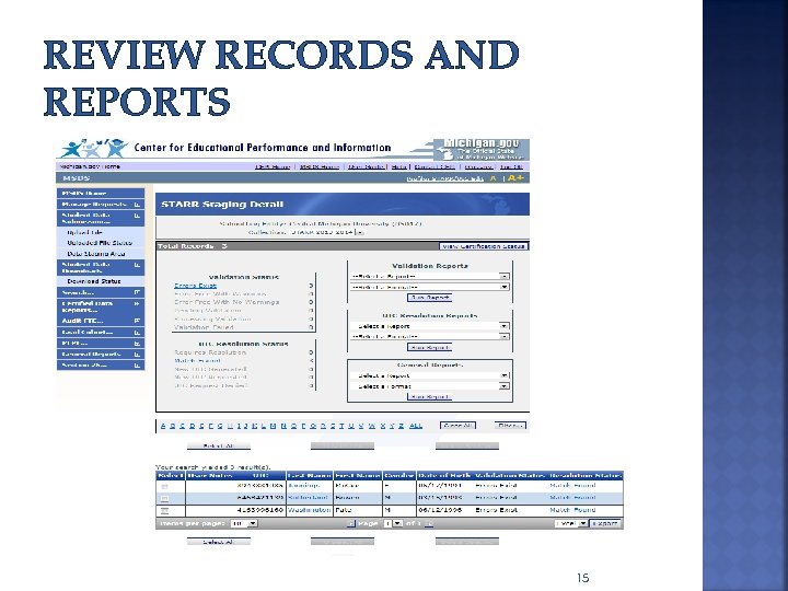 REVIEW RECORDS AND REPORTS 15 