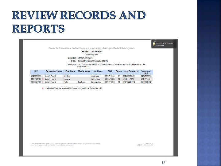 REVIEW RECORDS AND REPORTS 17 