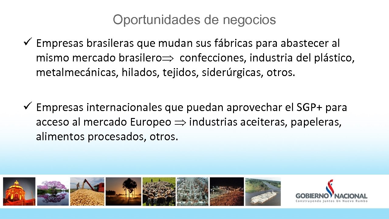 Oportunidades de negocios ü Empresas brasileras que mudan sus fábricas para abastecer al mismo