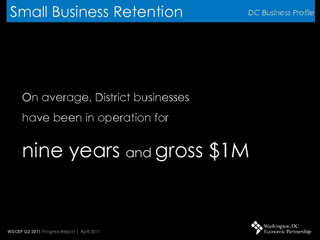 Small Business Retention DC Business Profile On average, District businesses have been in operation