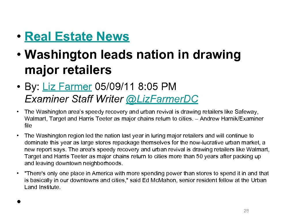  • Real Estate News • Washington leads nation in drawing major retailers •