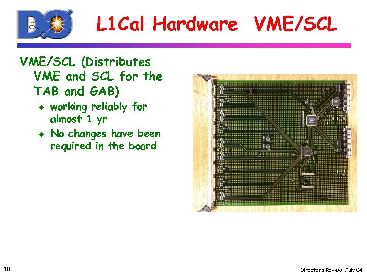 L 1 Cal Hardware VME/SCL (Distributes VME and SCL for the TAB and GAB)