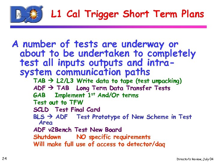 L 1 Cal Trigger Short Term Plans A number of tests are underway or