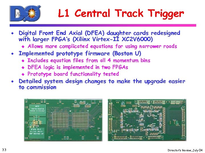 L 1 Central Track Trigger · Digital Front End Axial (DFEA) daughter cards redesigned