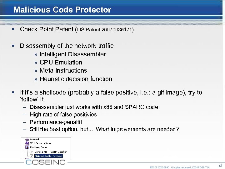 Malicious Code Protector Check Point Patent (US Patent 20070089171) Disassembly of the network traffic