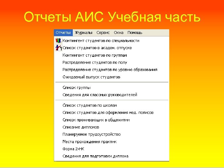 Отчеты АИС Учебная часть 