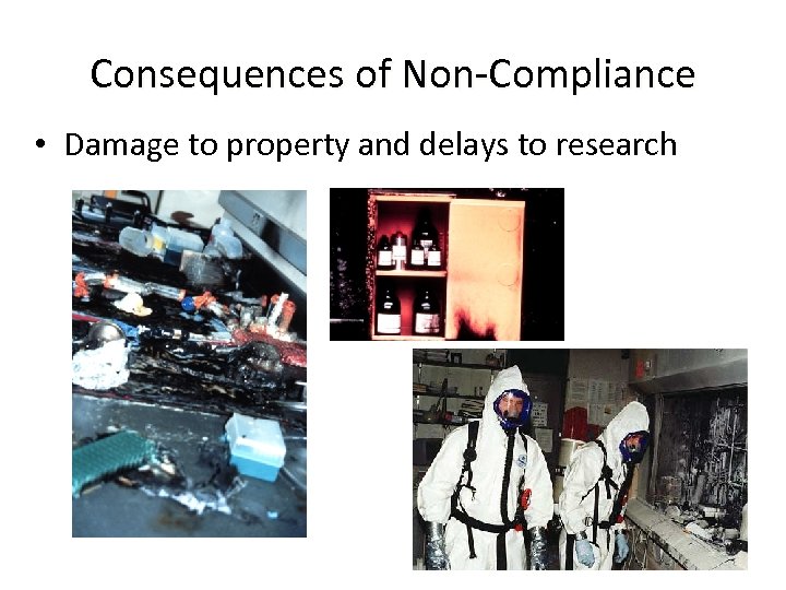 Consequences of Non-Compliance • Damage to property and delays to research 