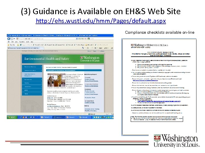 (3) Guidance is Available on EH&S Web Site http: //ehs. wustl. edu/hmm/Pages/default. aspx Compliance