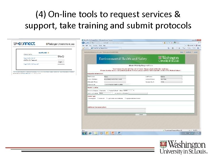 (4) On-line tools to request services & support, take training and submit protocols 