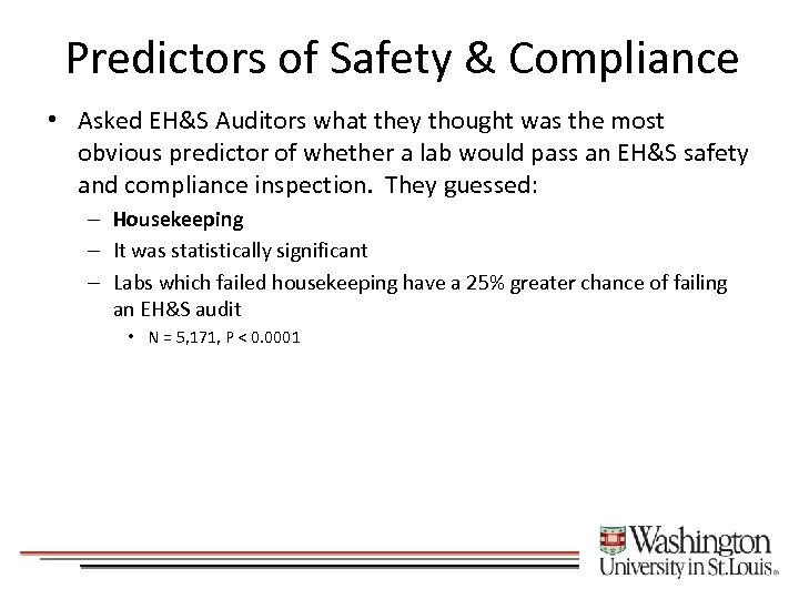 Predictors of Safety & Compliance • Asked EH&S Auditors what they thought was the