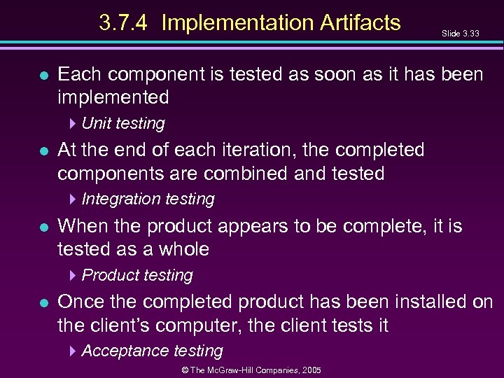 3. 7. 4 Implementation Artifacts l Slide 3. 33 Each component is tested as