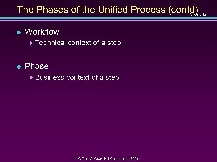 The Phases of the Unified Process (contd) Slide 3. 42 l Workflow 4 Technical