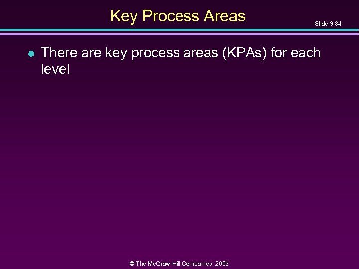 Key Process Areas l Slide 3. 84 There are key process areas (KPAs) for