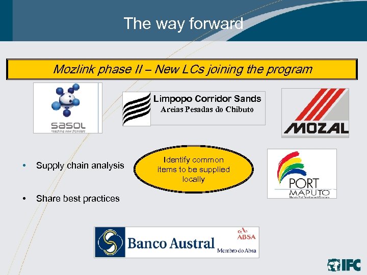 The way forward Mozlink phase II – New LCs joining the program Limpopo Corridor