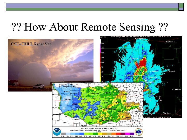 ? ? How About Remote Sensing ? ? CSU-CHILL Radar Site 