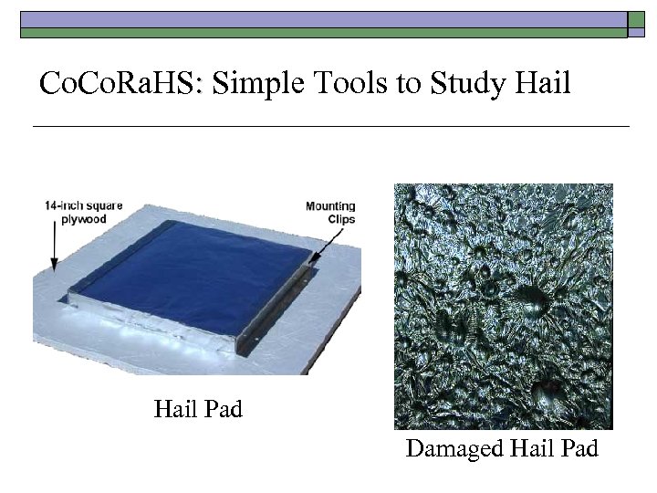 Co. Ra. HS: Simple Tools to Study Hail Pad Damaged Hail Pad 