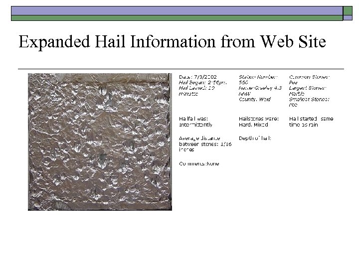 Expanded Hail Information from Web Site 