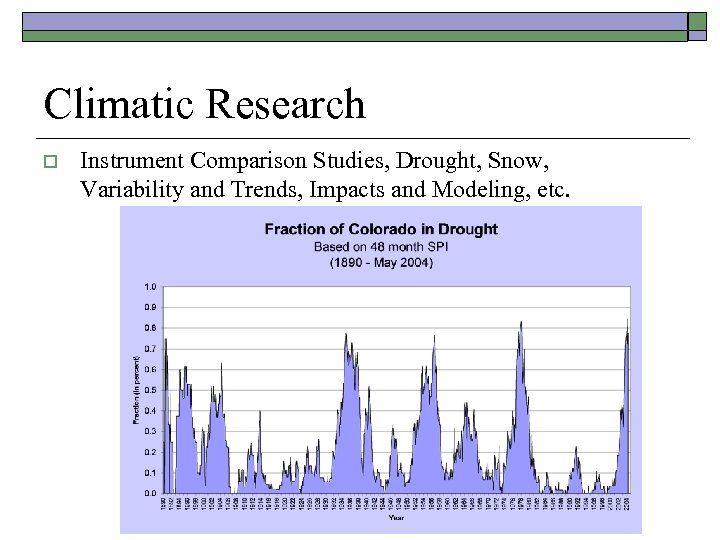 Climatic Research o Instrument Comparison Studies, Drought, Snow, Variability and Trends, Impacts and Modeling,